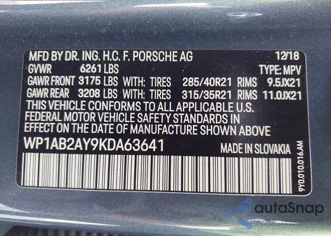 2019 Porsche Cayenne S из США, поврежденный, VIN WP1AB2AY9KDA63641